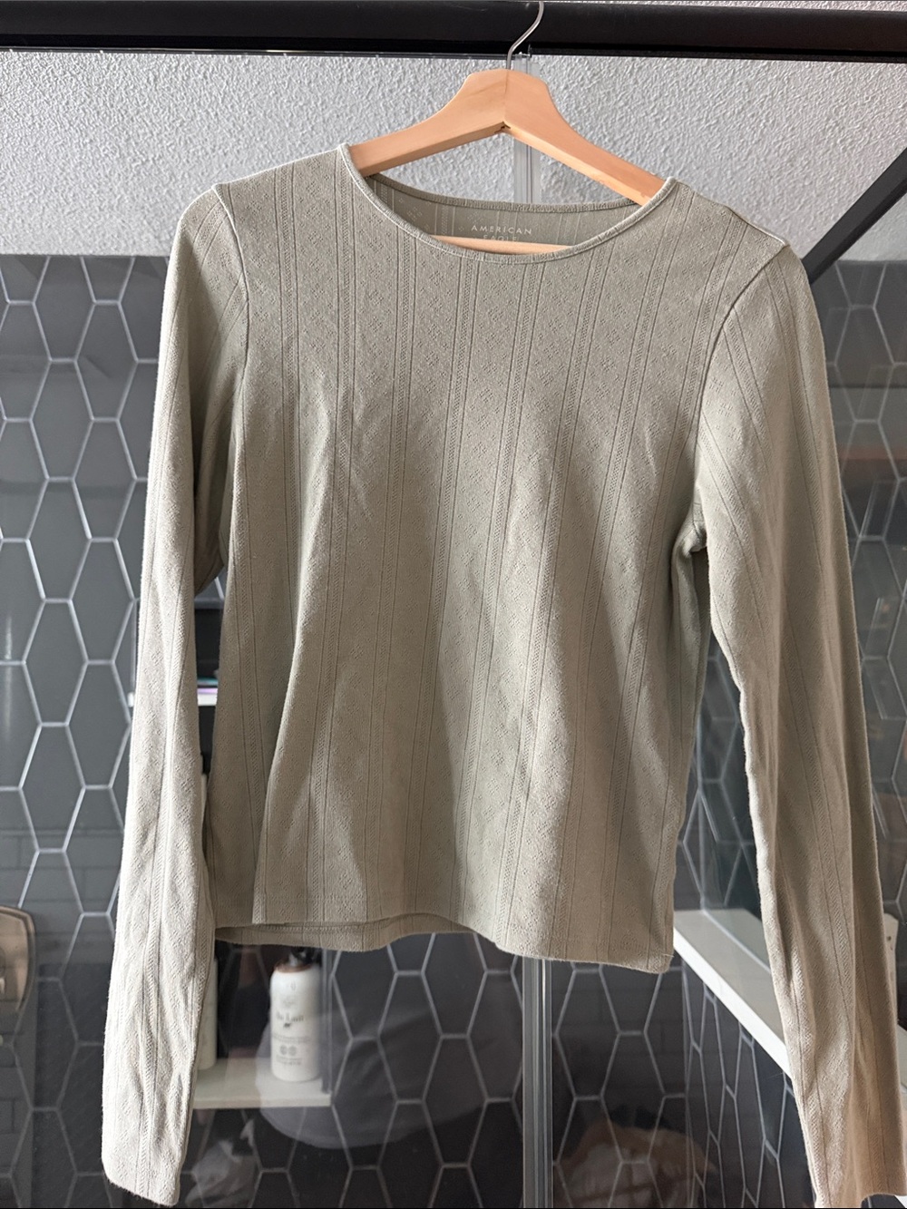 American Eagle Outfitters Olive Ribbed Long-Sleeve Top